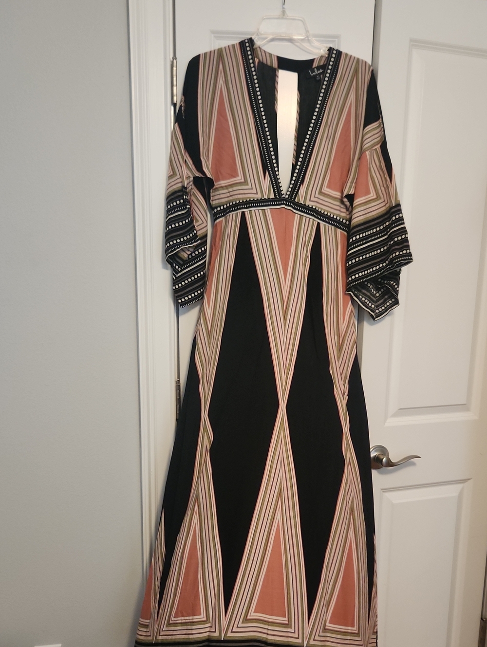 Lulu's Black and Terracotta Geometric Maxi Dress